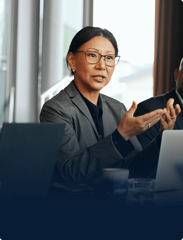 woman in glasses talking